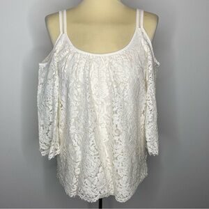 White House Black Market White Lace Cold Shoulder Top